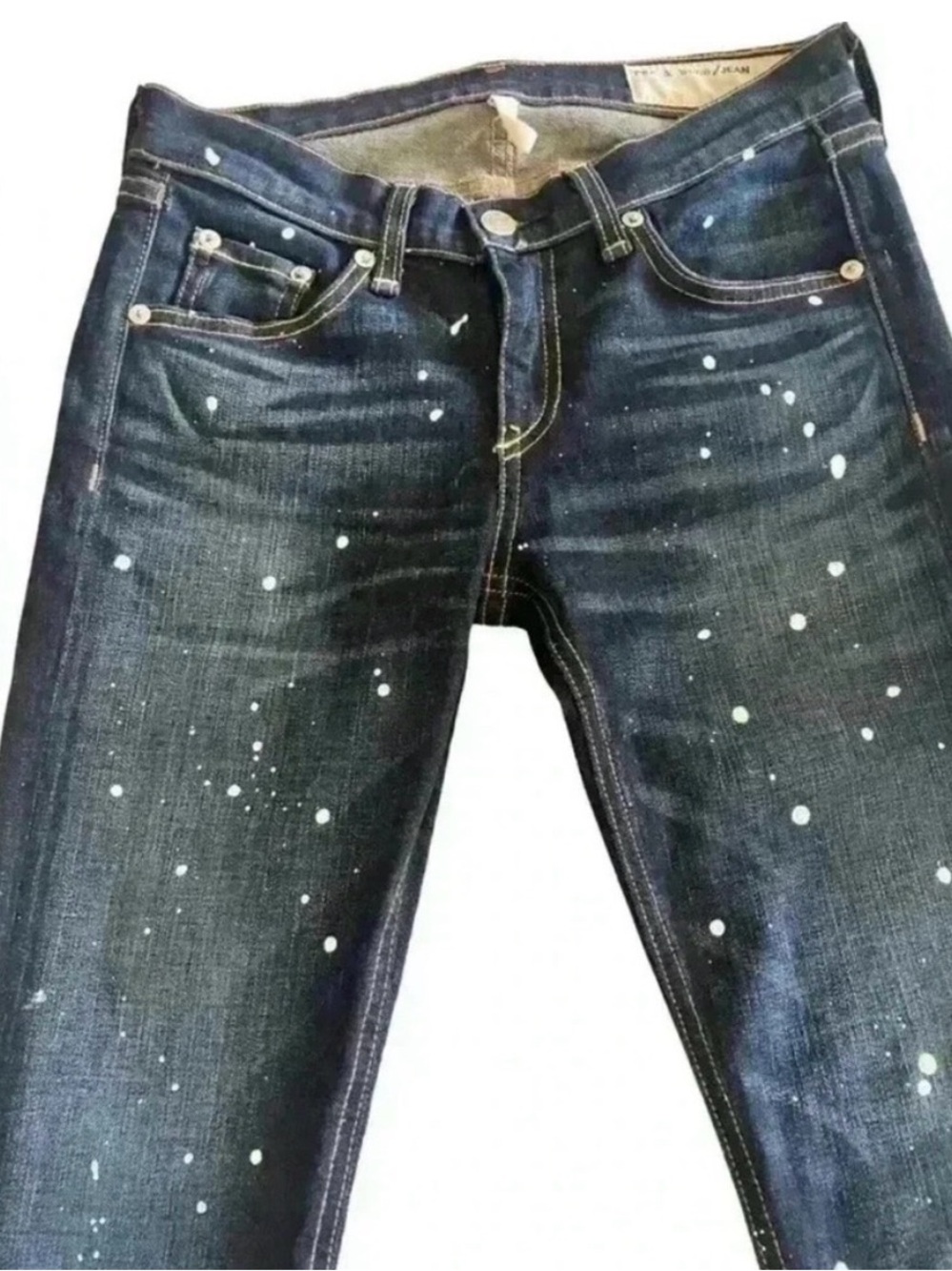 RAG & BONE Blue White Dark Rinse Andfield Splatter Paint Skinny Jeans - Picture 3 of 7